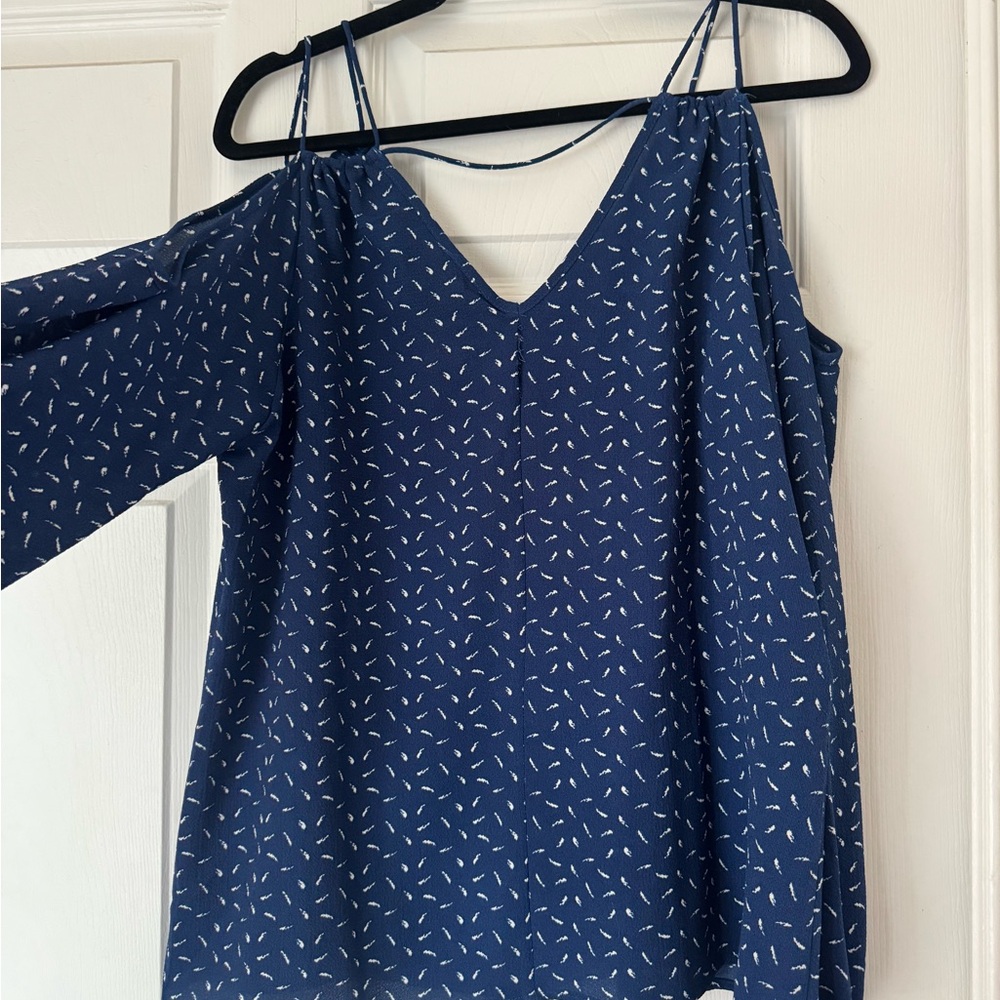 Crescent Navy Blue Blouse with White Pattern